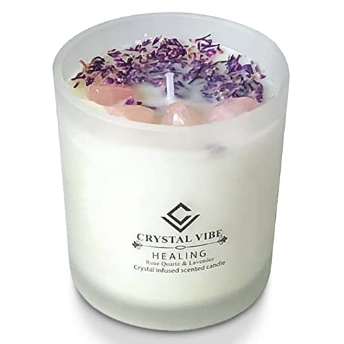  Healing Crystals Candle - 12 oz Soy Lavender Candles for Women.  Aromatherapy Candle with Real Crystals and Stones. Spiritual Gifts for  Women, Self Care Yoga Crystal Valentine's Day Gifts for Women 